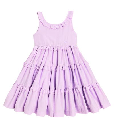 Monnalisa Kids' Ruffled Tiered Cotton Dress In Purple