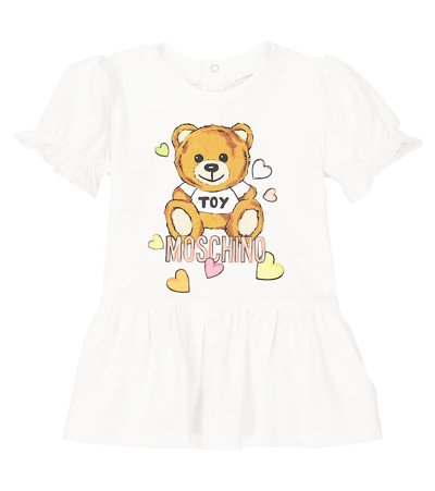 Moschino Baby Teddy Bear Cotton-blend Dress In White