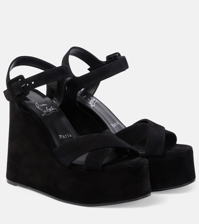 Christian Louboutin Supramariza 130 Velvet Wedge Sandals In Black