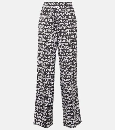 VETEMENTS PRINTED HIGH-RISE COTTON WIDE-LEG PANTS