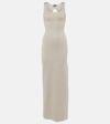 Tom Ford Taupe Halterneck Knit Evening Maxi Dress In Silver