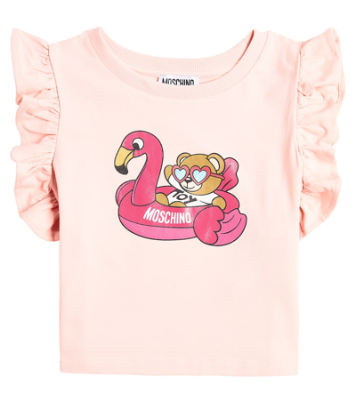 Moschino Kids' Printed Cotton-blend Jersey T-shirt In Pink