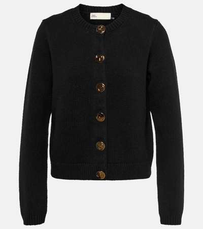 Tory Burch Buttoned Fine-knit Cardigan In Black