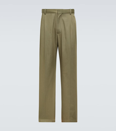 Loewe Cotton Twill Straight Trousers In Military Green