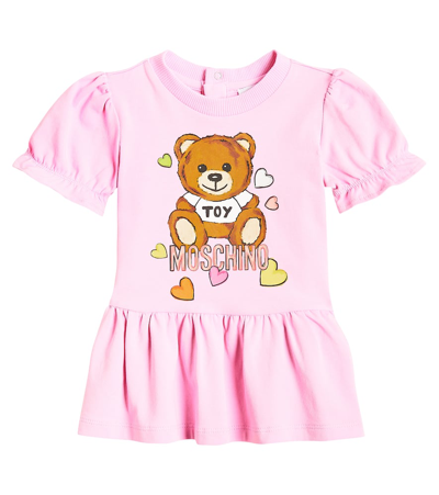 Moschino Baby Teddy Bear Cotton-blend Dress In Pink