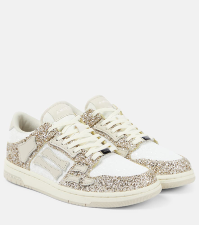 Amiri Glitter Skel Top Low Trainers In Gold