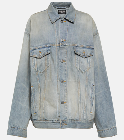 Balenciaga Paris Tropical Oversized Denim Jacket In Blue