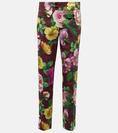 Dolce & Gabbana Floral Low-rise Cotton-blend Pants In Red