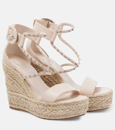 Christian Louboutin Chocazeppa Spikes 120 Espadrille Wedges In White