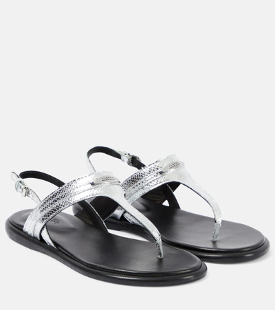 Isabel Marant Nya Metallic Leather Thong Sandals In Silver
