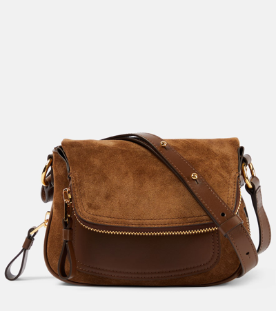 Tom Ford Suede And Leather Crossbody Bag In Gray