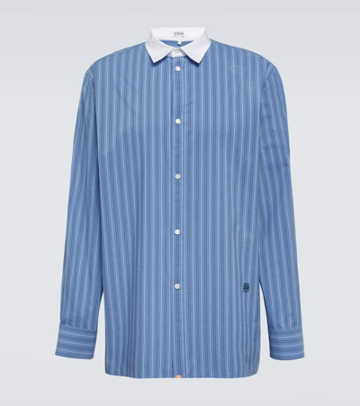 Loewe Striped Cotton Poplin Shirt In Blue