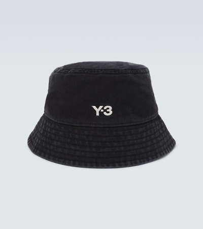 Y-3 Embroidered Cotton Bucket Hat In Black