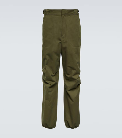 Prada Cotton Straight Trousers In Green