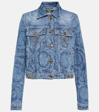 Versace Barocco Printed Denim Jacket In Blue