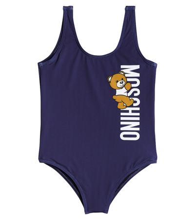 Moschino Kids' Logo Swimsuit In Blu Navy