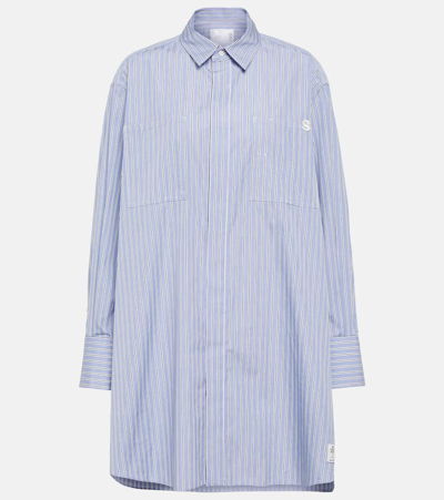 Sacai Striped Ruffle-trim Cotton Shirtdress In Blau