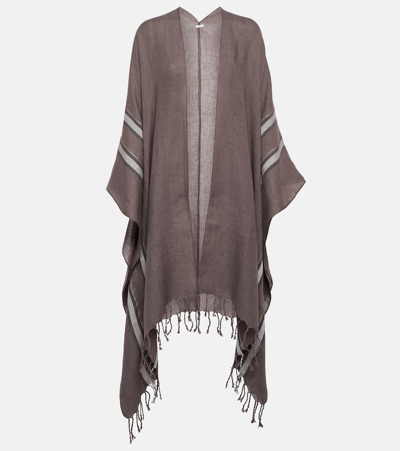 Brunello Cucinelli Striped Linen Cape In Black