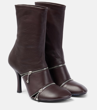 Burberry Peep Leather Ankle Boots In Bordeaux