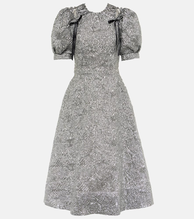 Simone Rocha Puff-sleeve Cloque Midi Dress In Silver