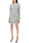 Alessandra Rich Draped Mini Dress With Floral Pattern In Blue