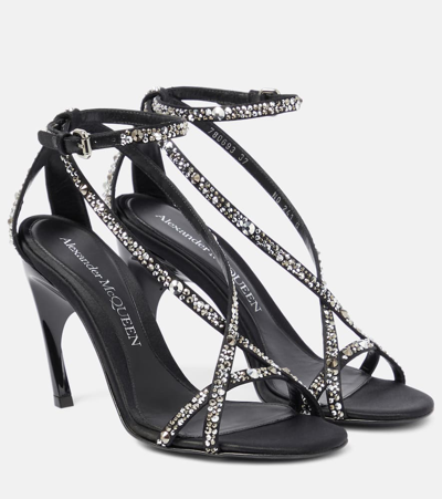 Alexander Mcqueen Twisted Armadillo Embellished Sandals In Black