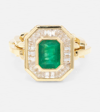 SHAY JEWELRY HALO MINI 18KT GOLD RING WITH EMERALD AND DIAMONDS