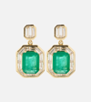 SHAY JEWELRY HALO 18KT GOLD DROP EARRINGS WITH EMERALDS AND DIAMONDS