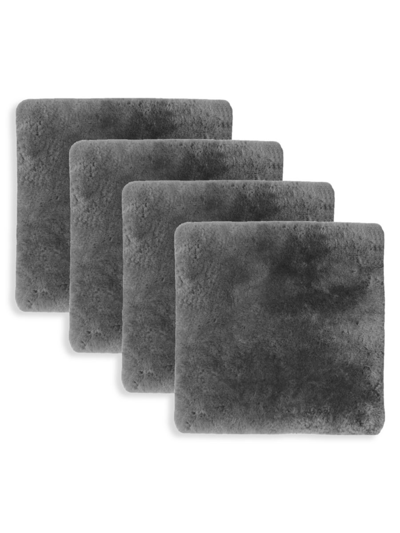 Natural 4-piece Shearling Chair Pads Set In Grey