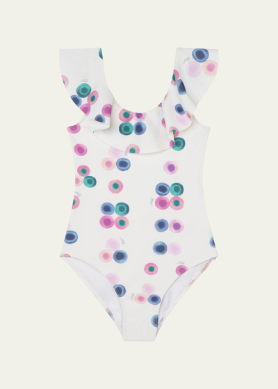 Chloé Kids' Abstract-print Ruffled Swimsuit In Z41-multicoloured