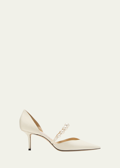 Jimmy Choo Aurelie D'orsay Pearly Band Pumps In Latte White