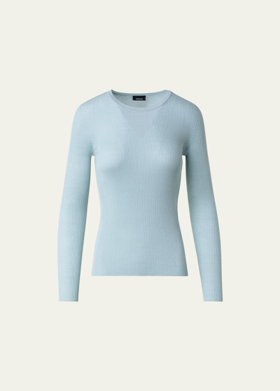 Akris Silk Cotton Seamless Rib Fitted Jumper In Bleached Denim