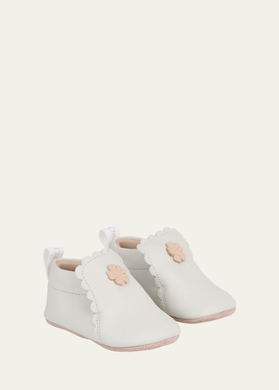 Chloé Kids' Girl's Scalloped Leather Slipper Booties, Baby In 117-offwhite