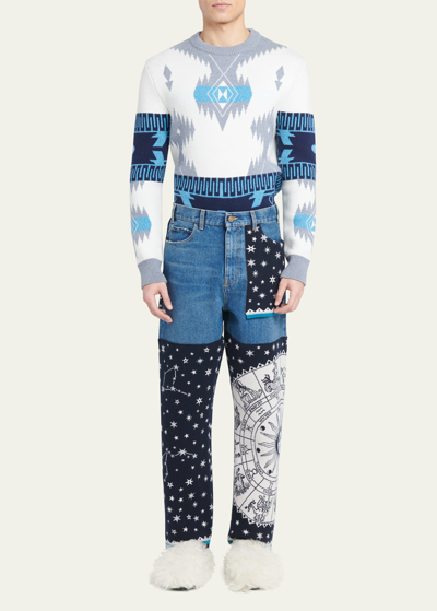 Alanui Astrology Wheel Patchwork Jeans In Medium Blue