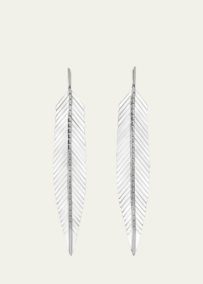 Cadar 18k White Gold Large Feather Drop Earrings In Metallic