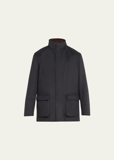 Loro Piana Winter Voyager Cashmere Storm System Coat In Black/grey Melang