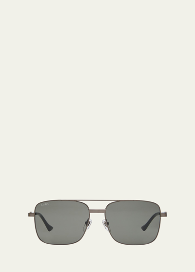 Gucci Men's Metal Rectangle Sunglasses In 001 Grey