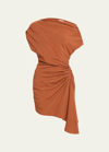 A.l.c Poppy Ruched Off-the-shoulder Mini Dress In Sequoia