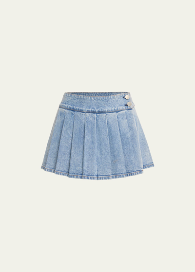 Alice And Olivia Women's Noah Denim Pleated Miniskirt In Vintage Blue