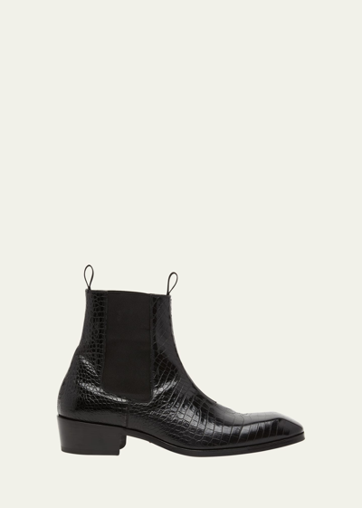 Tom Ford Kurt Croc-effect Leather Chelsea Boots In 1n001 Black