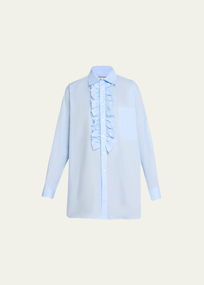 Plan C Ruffle-trim Poplin Shirt In Sky Blue