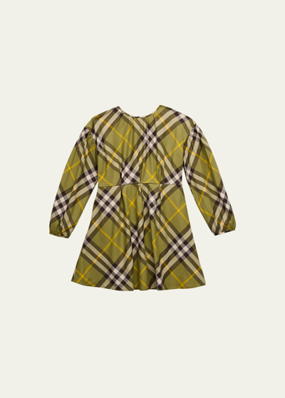 Burberry Kids'  Check Cotton Dress In Green