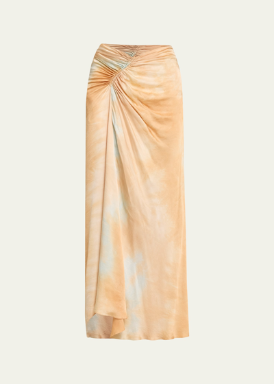 A.l.c Grace Ruched Tie-dye Maxi Skirt In Blue