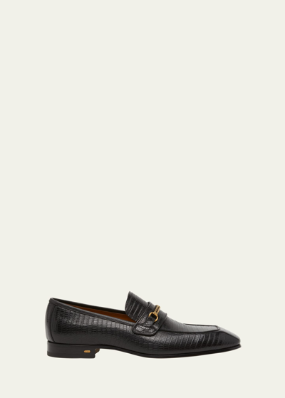 Tom Ford Bailey Embellished Croc-effect Leather Loafers In Black