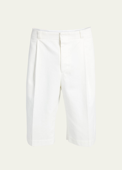 Thom Browne Men's Heavy Cotton Pleated Tailored Shorts In White