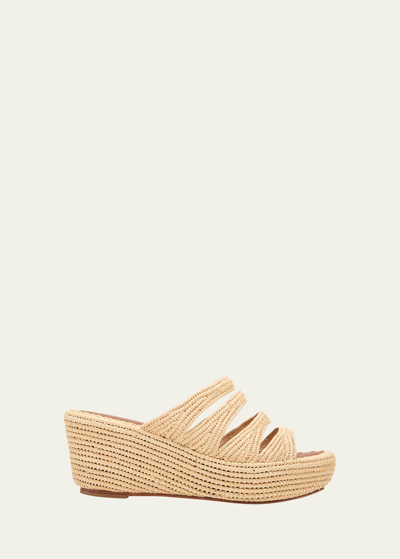 Carrie Forbes Medi Raffia Wedge Slide Sandals In White