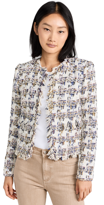 L Agence Angelina Tweed Blazer In Ivory Multi Tweed Plaid