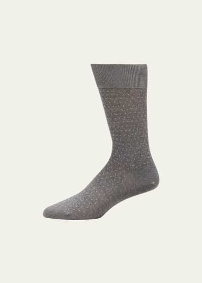 Sozzi Calze Men's Cotton-cashmere Blend Pindot Crew Socks In Gray