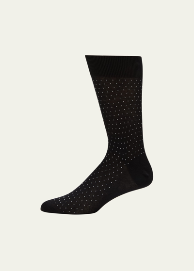 Sozzi Calze Men's Cotton-cashmere Blend Pindot Crew Socks In Black
