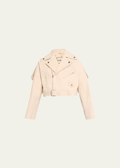 Plan C Cropped Leather Biker Jacket In 00w02 Butter